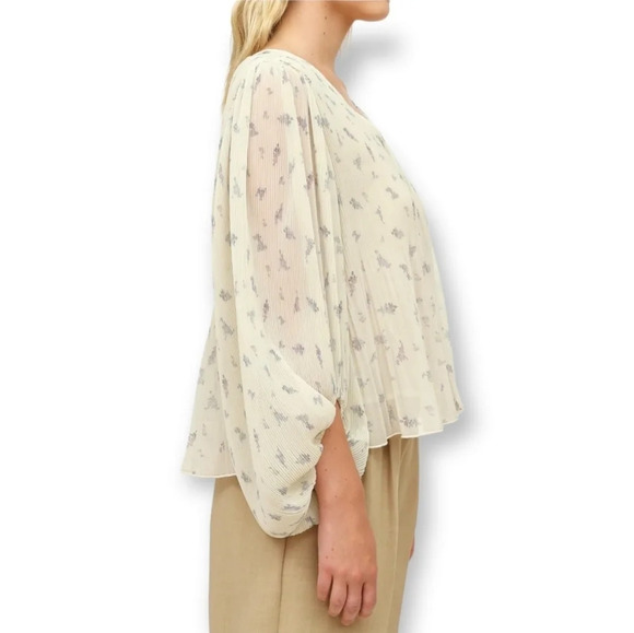 NWT Ganni Pleated Georgette Floral Blouse with Balloon Sleeves 40 EU (8 US) - Picture 7 of 17